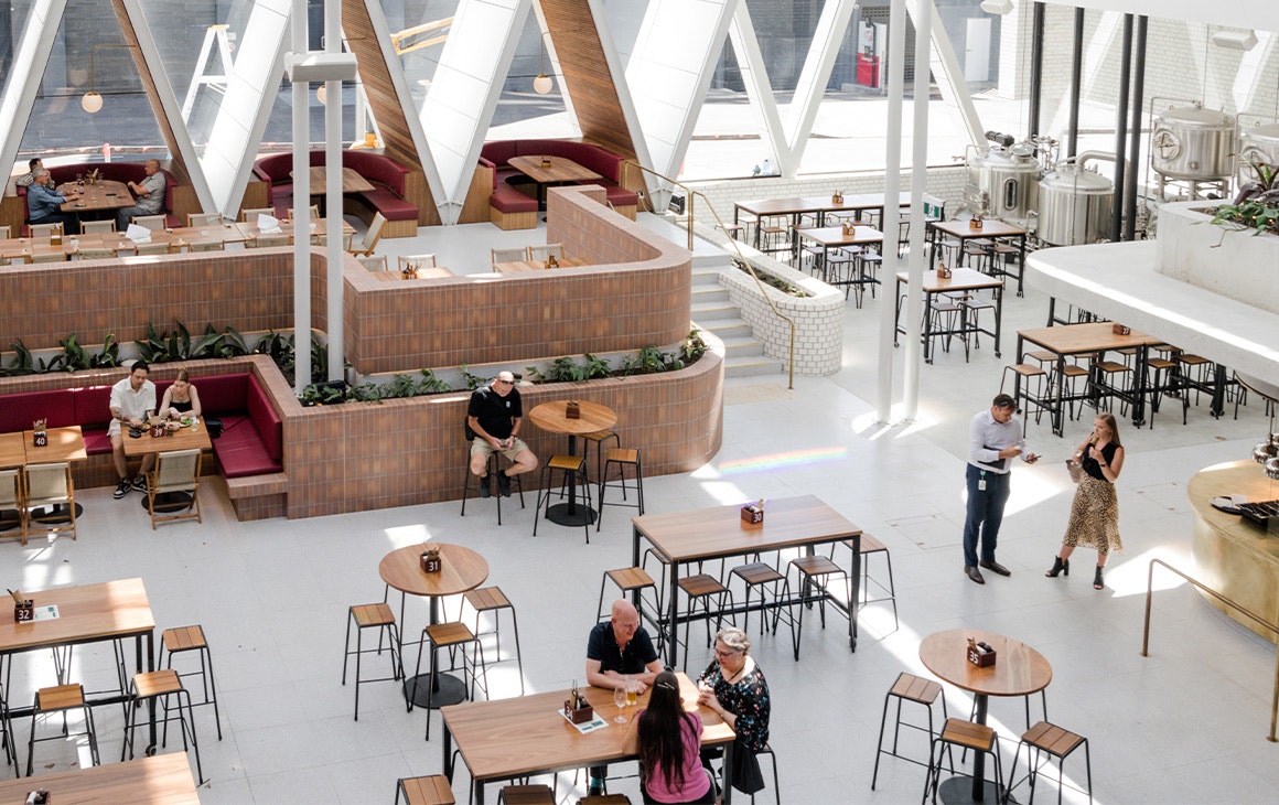 an overhead view of the jubilee hotel's atrium bar area